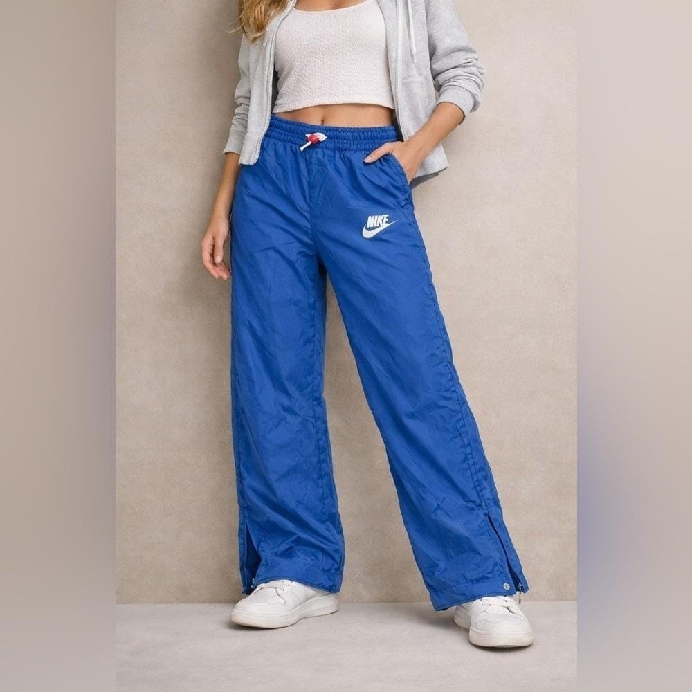 Vintage Nike Blue Nylon Track Pants Windbreaker Joggers Size Small